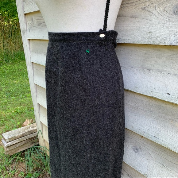 Vintage 80s Gray 100% Wool High Waisted A Line Ankle Length Modest Midi Skirt - Picture 5 of 16